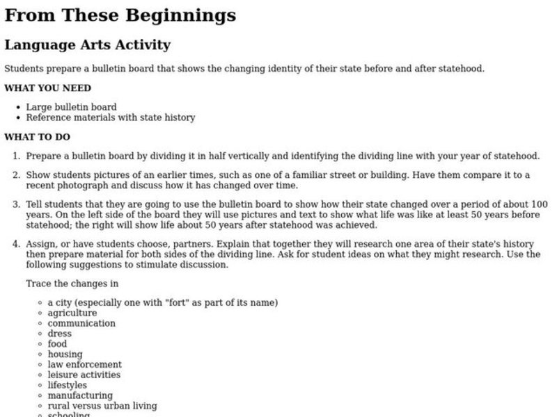 From These Beginnings Lesson Plan