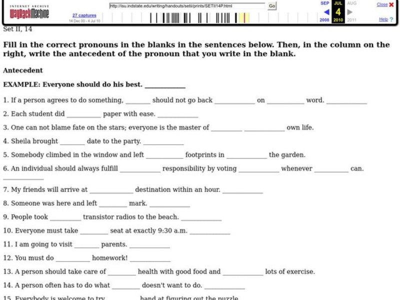 Pronouns and Antecedents Worksheet