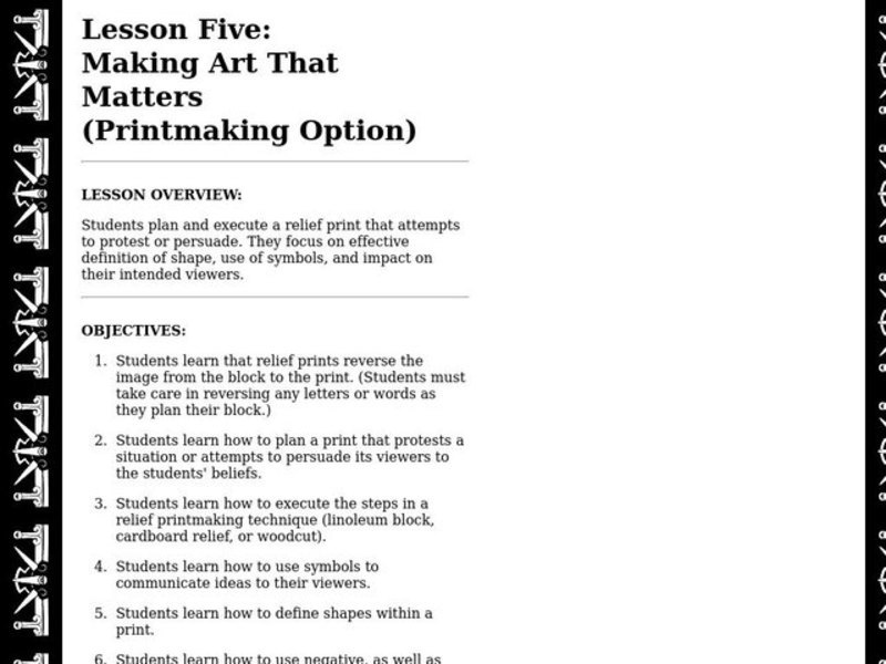 Making Art That Matters (Printmaking Option) Lesson Plan