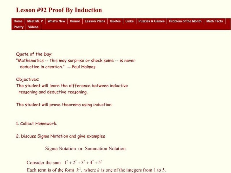 Proof by Induction Lesson Plan