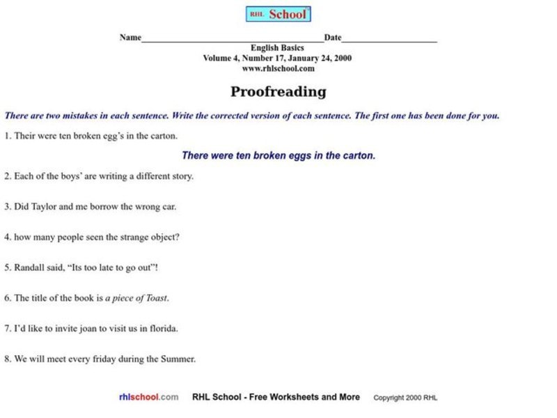 Proofreading Worksheet
