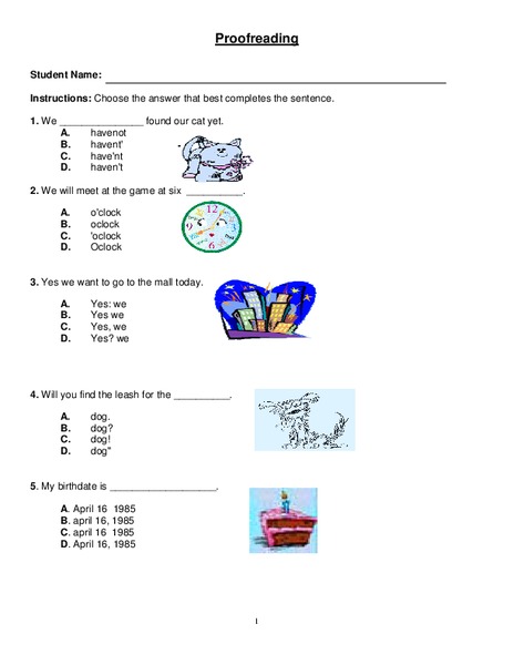 Proofreading Worksheet