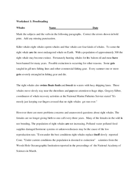 Proofreading Worksheet