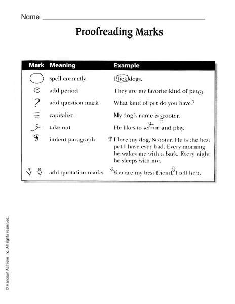 Proofreading Marks Worksheet