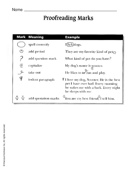 Proofreading Marks Worksheet