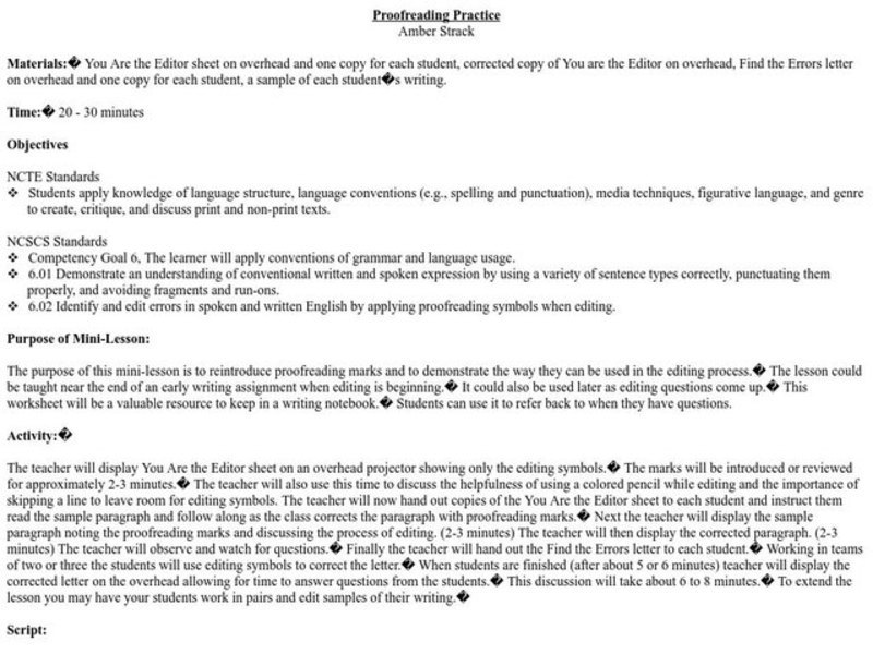Proofreading Practice Lesson Plan