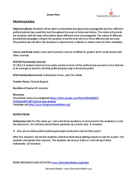 Propaganda Lesson Plan
