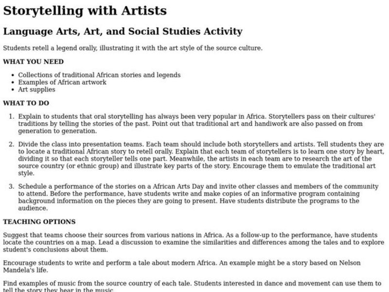 Storytelling With Artists Lesson Plan