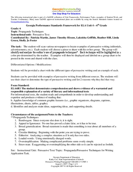 Propaganda Techniques Lesson Plan