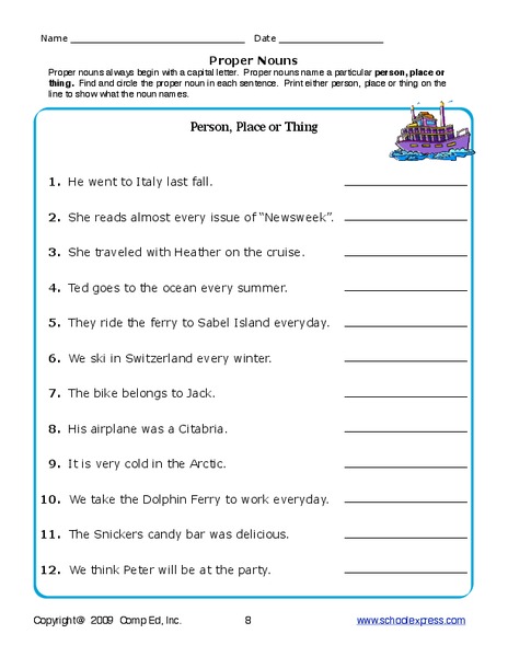 Proper Nouns Worksheet