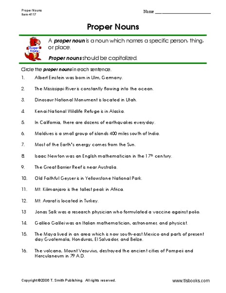 Proper Nouns Worksheet