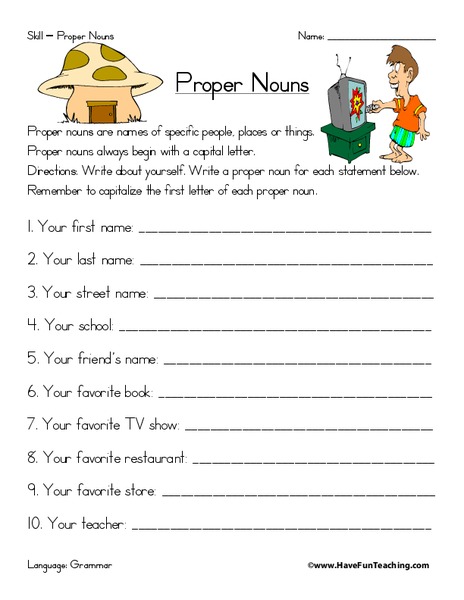 Proper Nouns Worksheet