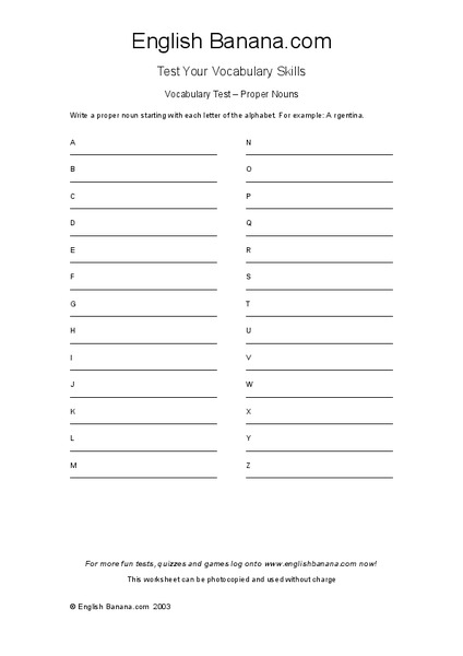 Proper Nouns Worksheet