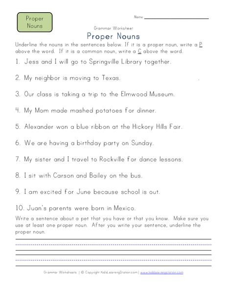 Proper Nouns Worksheet