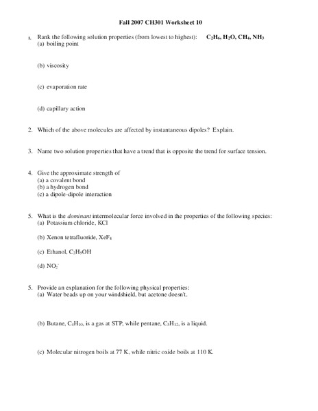 Properties Worksheet