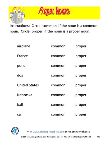 Proper Nouns Worksheet
