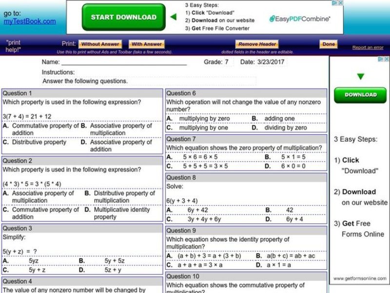 Properties of Addition and Multiplication Interactive