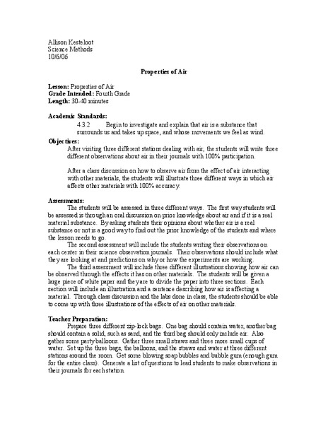 Properties of Air Lesson Plan