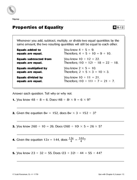 Properties of Equality Worksheet