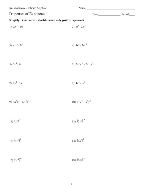 Properties of Exponents Worksheet