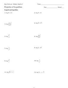 Properties of Logarithms Worksheet