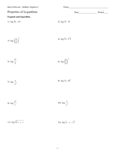 Properties of Logarithms Worksheet
