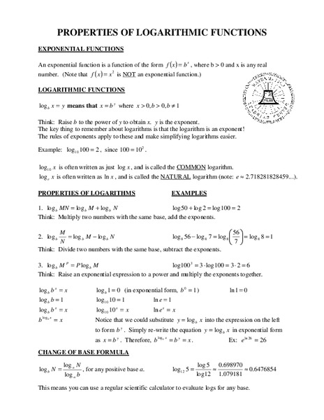 Properties of Logarithmic Functions Handout