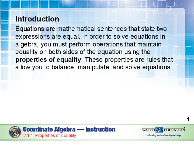Properties of Equality PPT