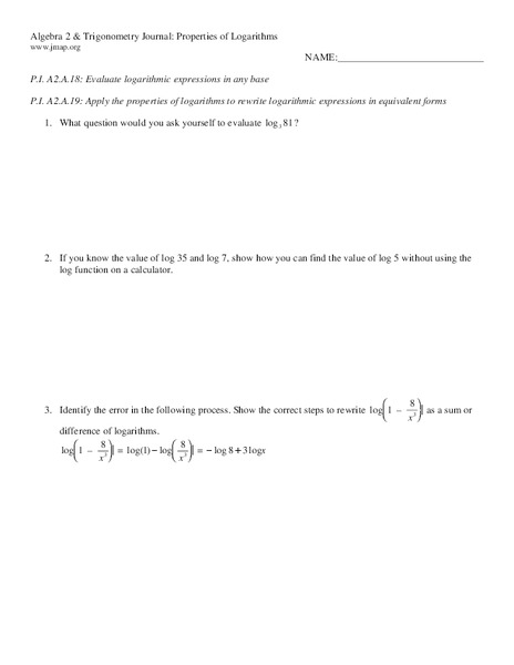 Properties of Logarithms Lesson Plan