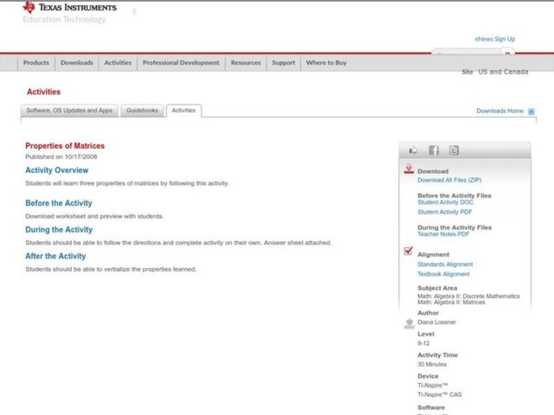 Properties of Matrices Lesson Plan