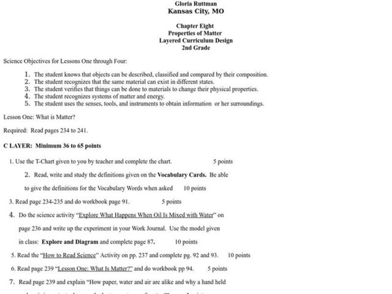 Properties of Matter Lesson Plan