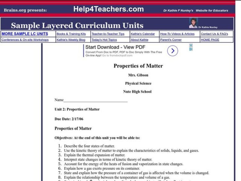 Properties of Matter Lesson Plan