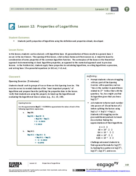 Properties of Logarithms Lesson Plan