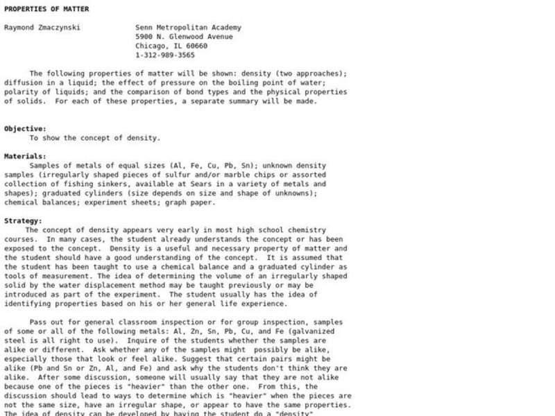 Properties of Matter Lesson Plan