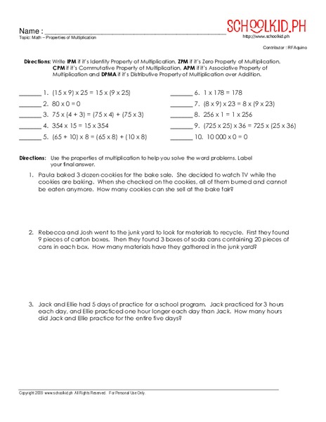 Properties of Multiplication Lesson Plan