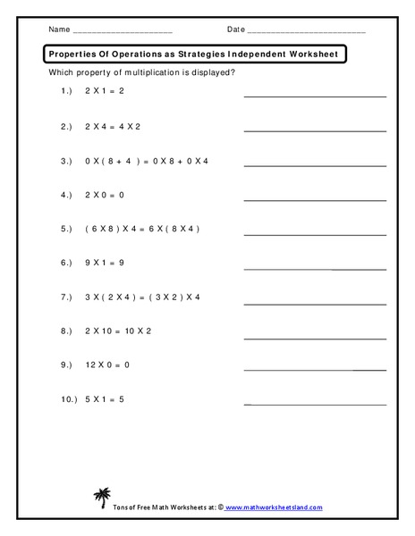 Properties of Operations as Strategies Worksheet
