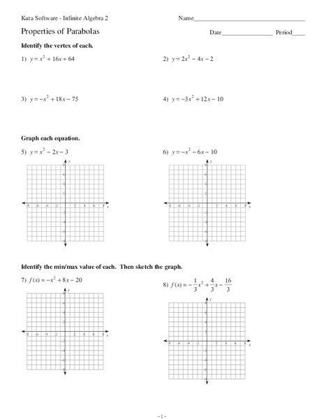 Properties of Parabolas Worksheet