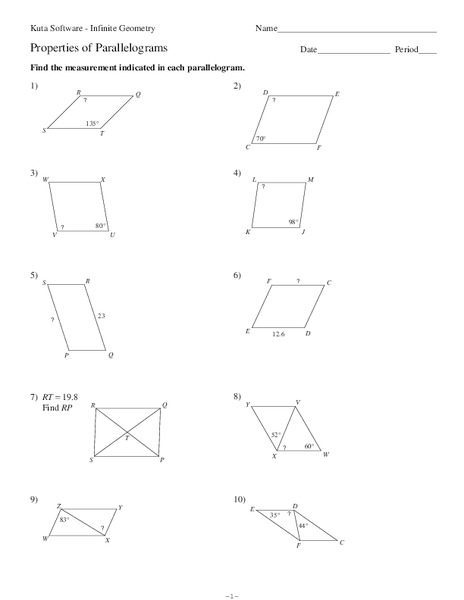 Properties of Parallelograms Worksheet