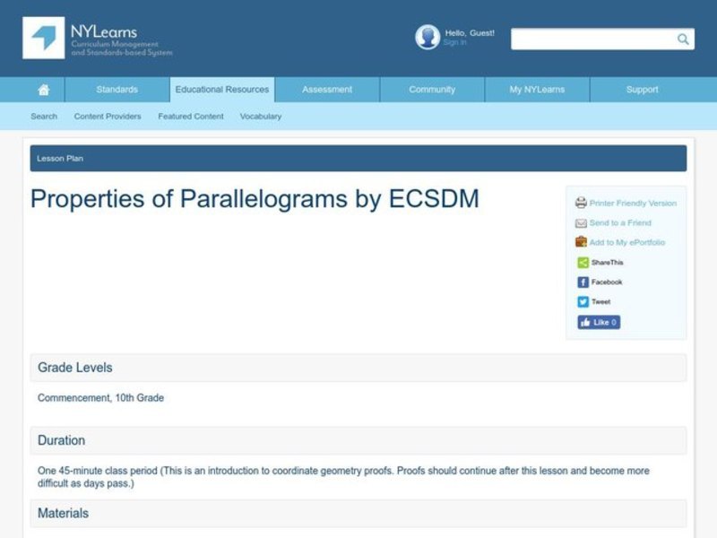 Properties of Parallelograms Lesson Plan