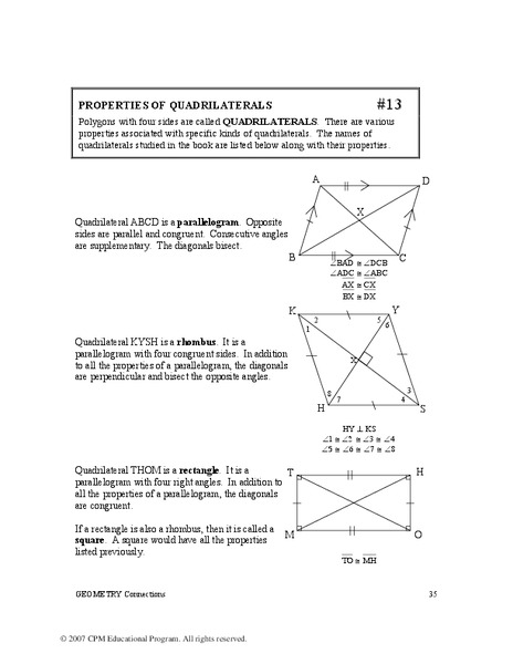 Properties of Quadrilaterals Worksheet