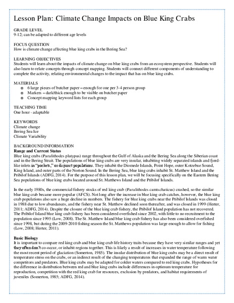 Climate Change Impacts on Blue King Crabs Lesson Plan