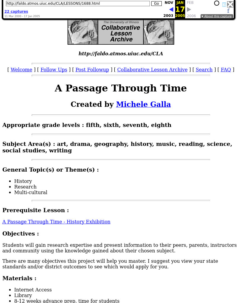 A Passage Through Time Lesson Plan