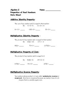 Properties of Real Numbers Worksheet