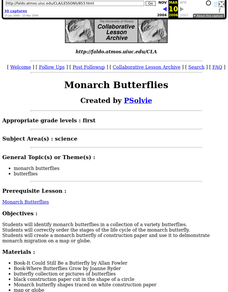 Monarch Butterflies Lesson Plan