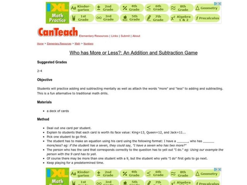 Who Has More or Less? Lesson Plan