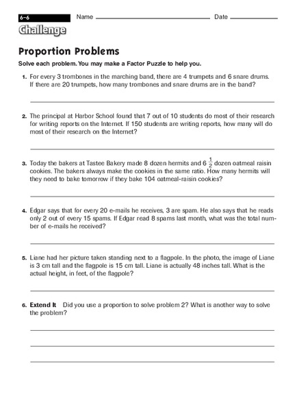 Proportion Problems Worksheet