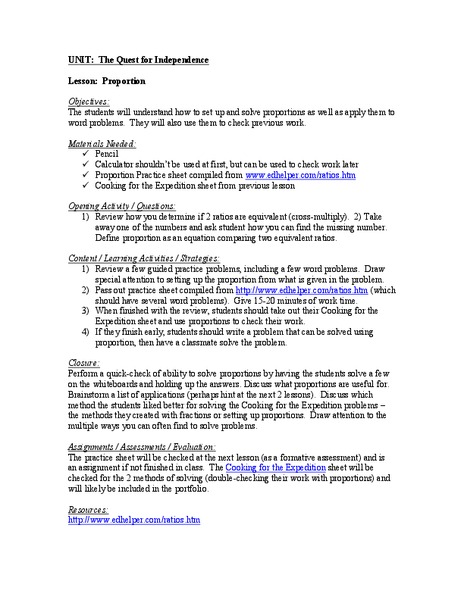 Proportion Lesson Plan