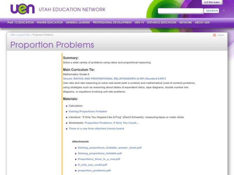 Proportion Problems Lesson Plan