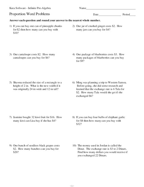 Proportion Word Problems Worksheet
