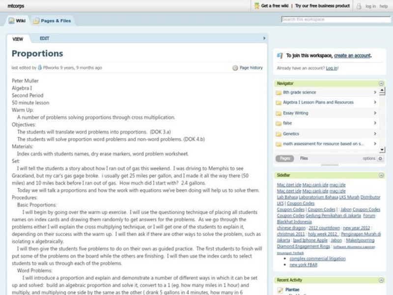 Proportions Lesson Plan